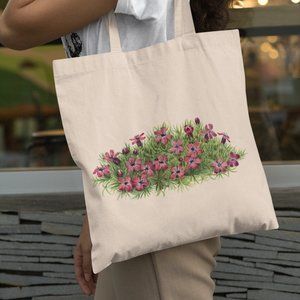 Moss Campion Vintage Watercolor Floral Print Graphic Canvas Tote Bag